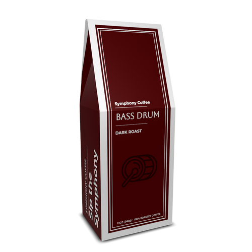 Symphony Coffee Bass Drum Dark Roast coffee bag on a white background