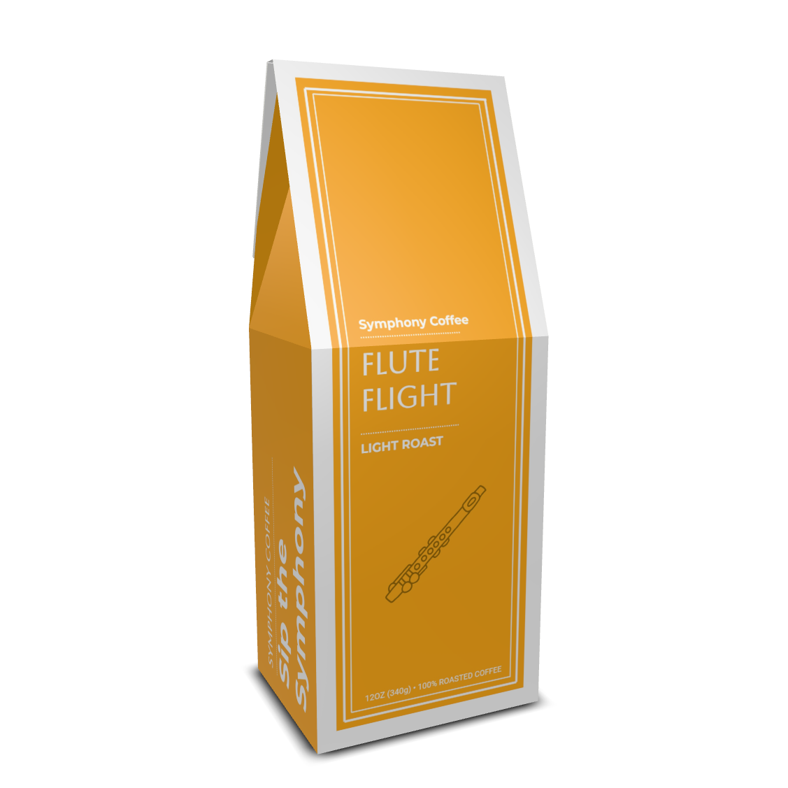 Symphony Coffee bag labeled 'Flute Flight' from Symphony Coffee on a white background