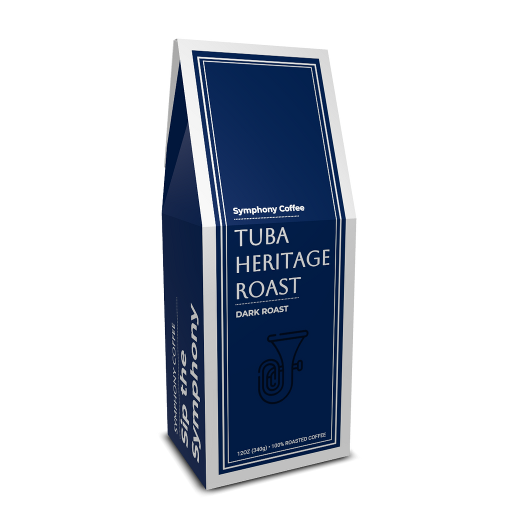 Symphony Coffee Tuba Heritage Roast packaging on a white background