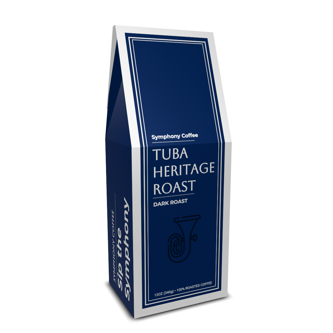 Symphony Coffee Tuba Heritage Roast packaging on a white background