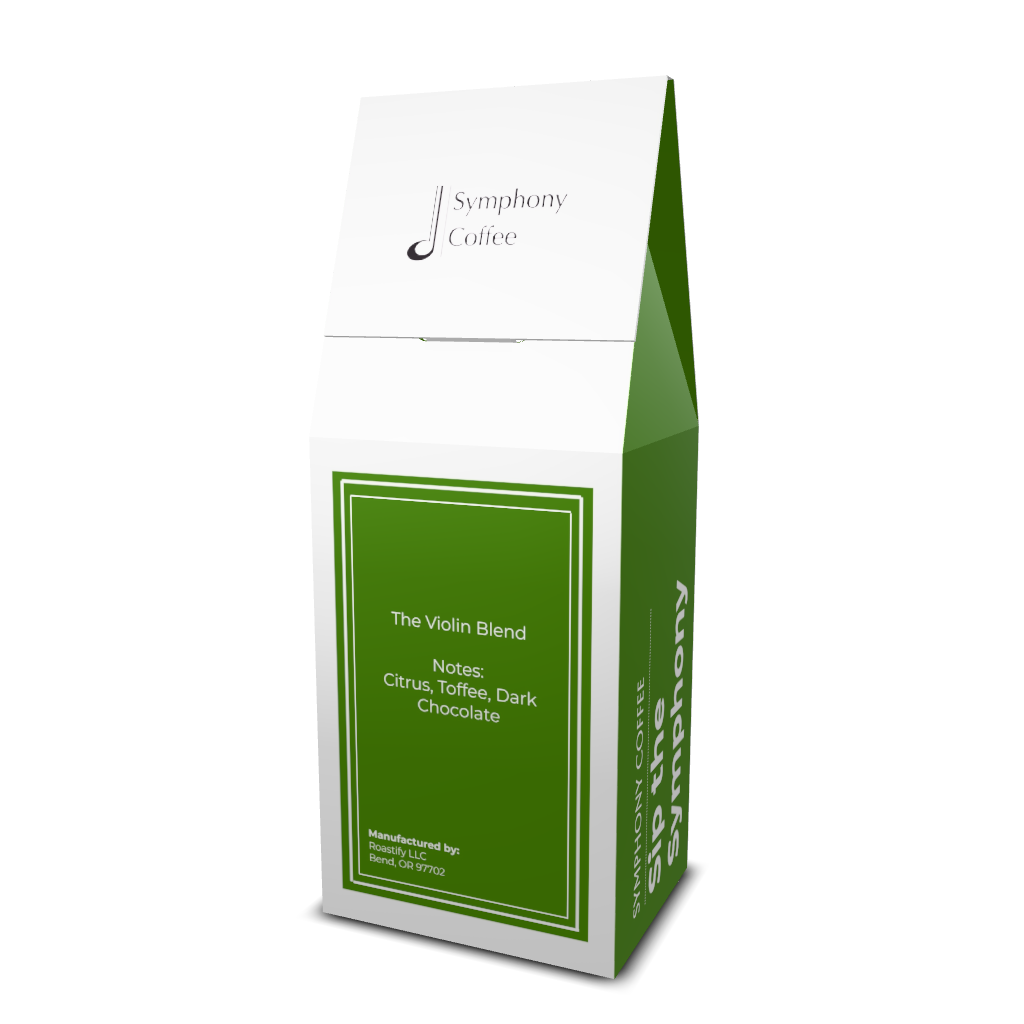 Symphony Coffee Violin Blend packaging back on a white background